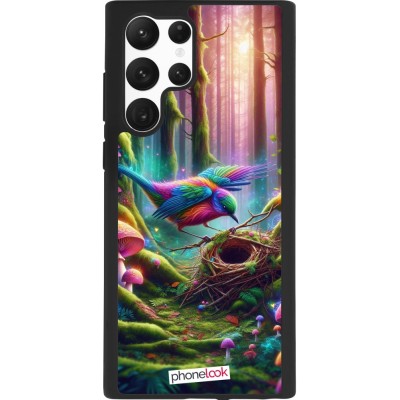 Coque Samsung Galaxy S22 Ultra - Silicone rigide noir Oiseau Nid Forêt