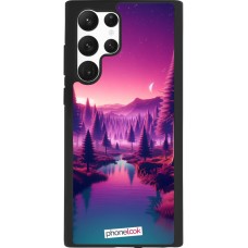 Coque Samsung Galaxy S22 Ultra - Silicone rigide noir Paysage Violet-Rose