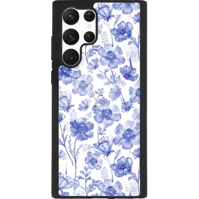 Coque Samsung Galaxy S22 Ultra - Silicone rigide noir Spring 23 watercolor blue flowers