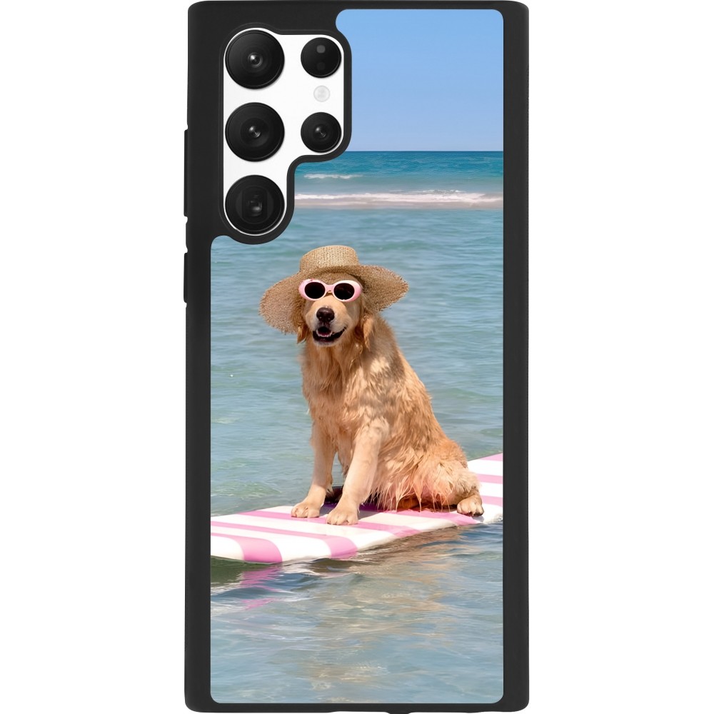 Coque Samsung Galaxy S22 Ultra - Silicone rigide noir Summer Dog on Paddle