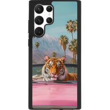 Coque Samsung Galaxy S22 Ultra - Silicone rigide noir Tigre voiture rose