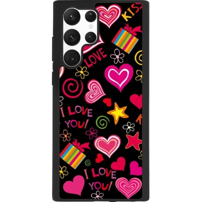 Coque Samsung Galaxy S22 Ultra - Silicone rigide noir Valentine 2023 love symbols