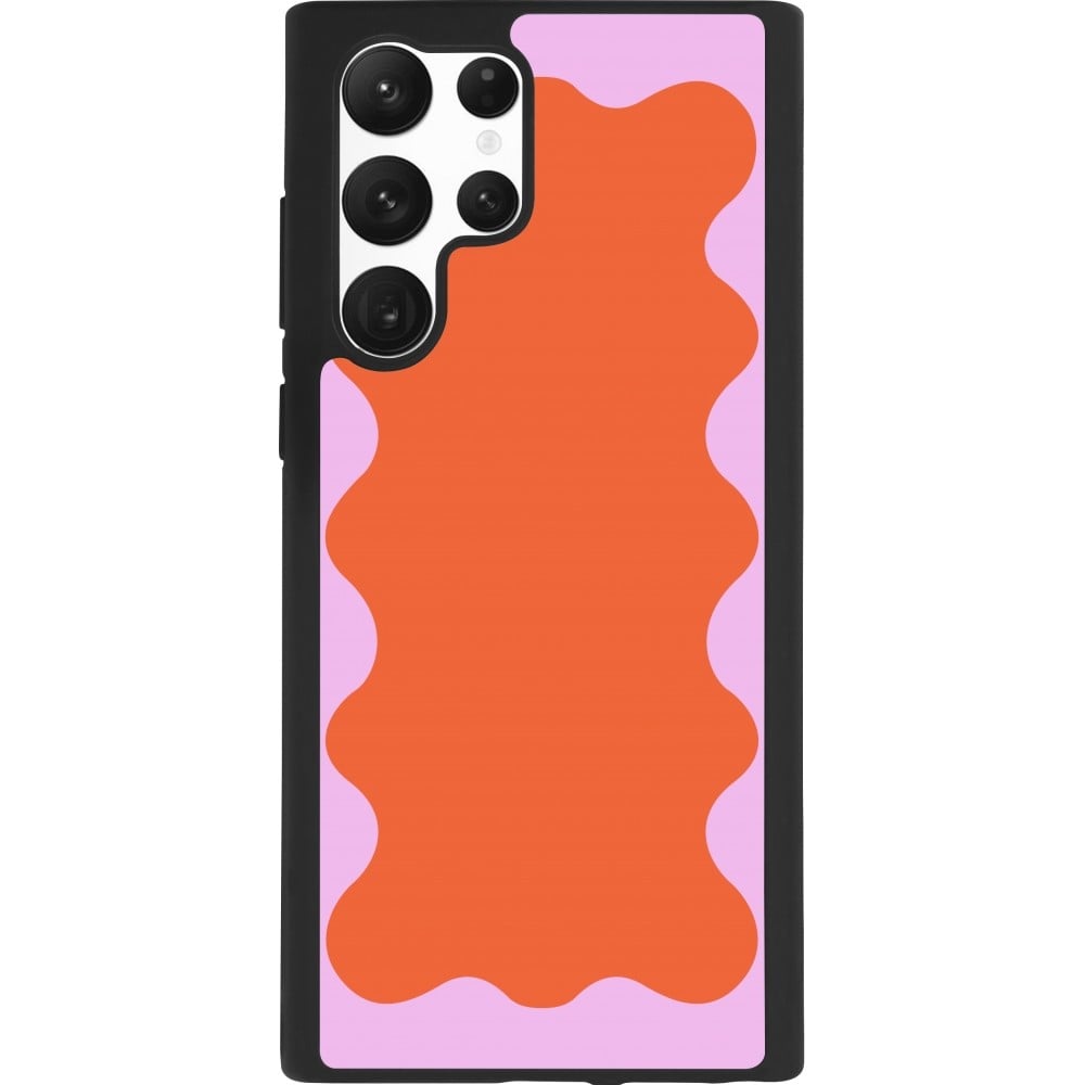 Coque Samsung Galaxy S22 Ultra - Silicone rigide noir Wavy Rectangle Orange Pink