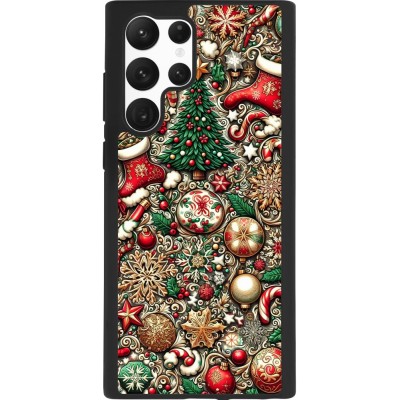 Coque Samsung Galaxy S22 Ultra - Silicone rigide noir Noël 2023 micro pattern