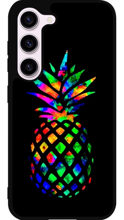 Coque Samsung Galaxy S23 - Silicone rigide noir Ananas Multi-colors