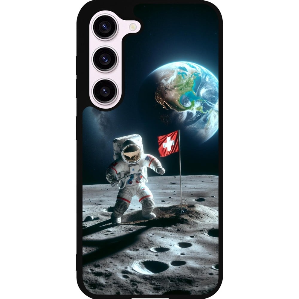 Coque Samsung Galaxy S23 - Silicone rigide noir Astro Suisse sur lune