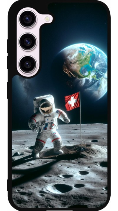 Coque Samsung Galaxy S23 - Silicone rigide noir Astro Suisse sur lune