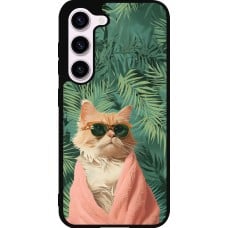 Coque Samsung Galaxy S23 - Silicone rigide noir Cat Summer Palms