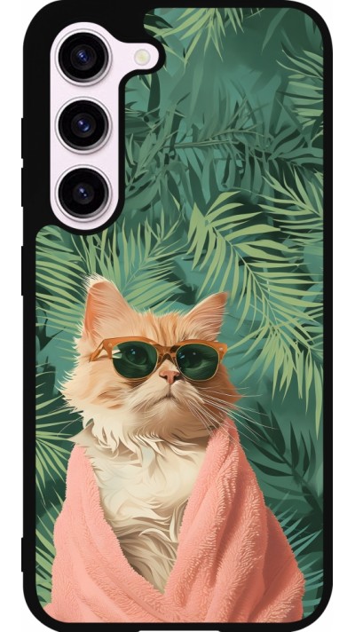 Coque Samsung Galaxy S23 - Silicone rigide noir Cat Summer Palms