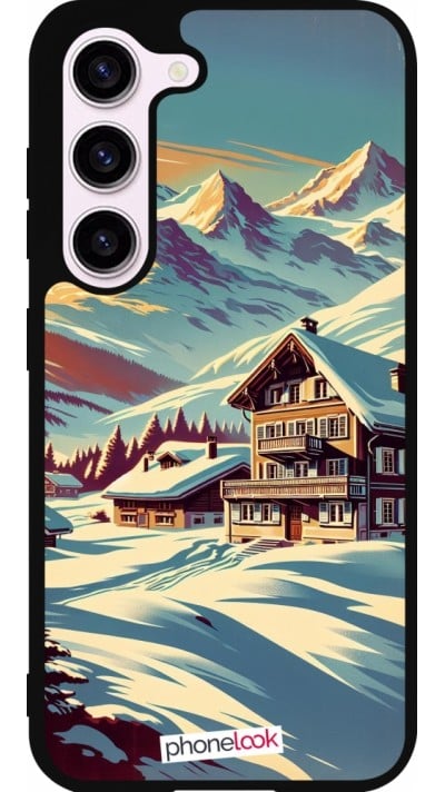 Coque Samsung Galaxy S23 - Silicone rigide noir Chalet montagne enneigée