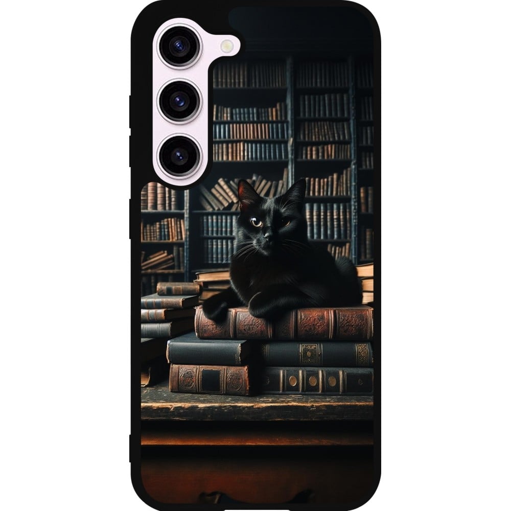 Coque Samsung Galaxy S23 - Silicone rigide noir Chat livres sombres