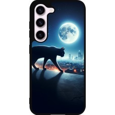 Coque Samsung Galaxy S23 - Silicone rigide noir Chat noir sous la pleine lune