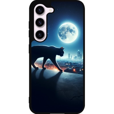 Coque Samsung Galaxy S23 - Silicone rigide noir Chat noir sous la pleine lune