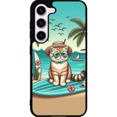 Coque Samsung Galaxy S23 - Silicone rigide noir Chat Surf Style