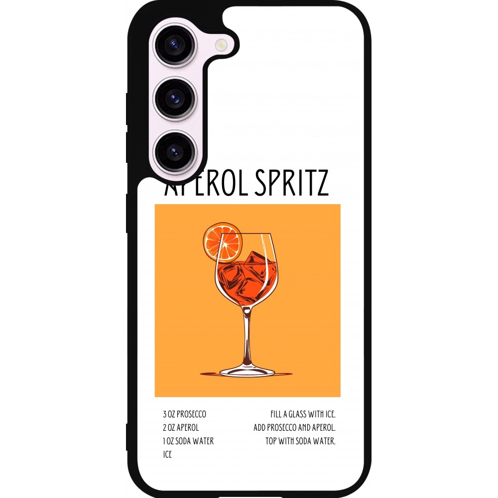 Coque Samsung Galaxy S23 - Silicone rigide noir Cocktail recette Aperol Spritz