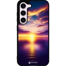 Coque Samsung Galaxy S23 - Silicone rigide noir Coucher soleil jaune violet