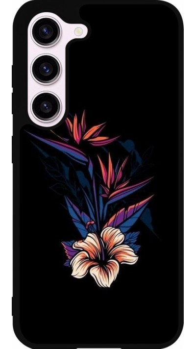 Coque Samsung Galaxy S23 - Silicone rigide noir Dark Flowers