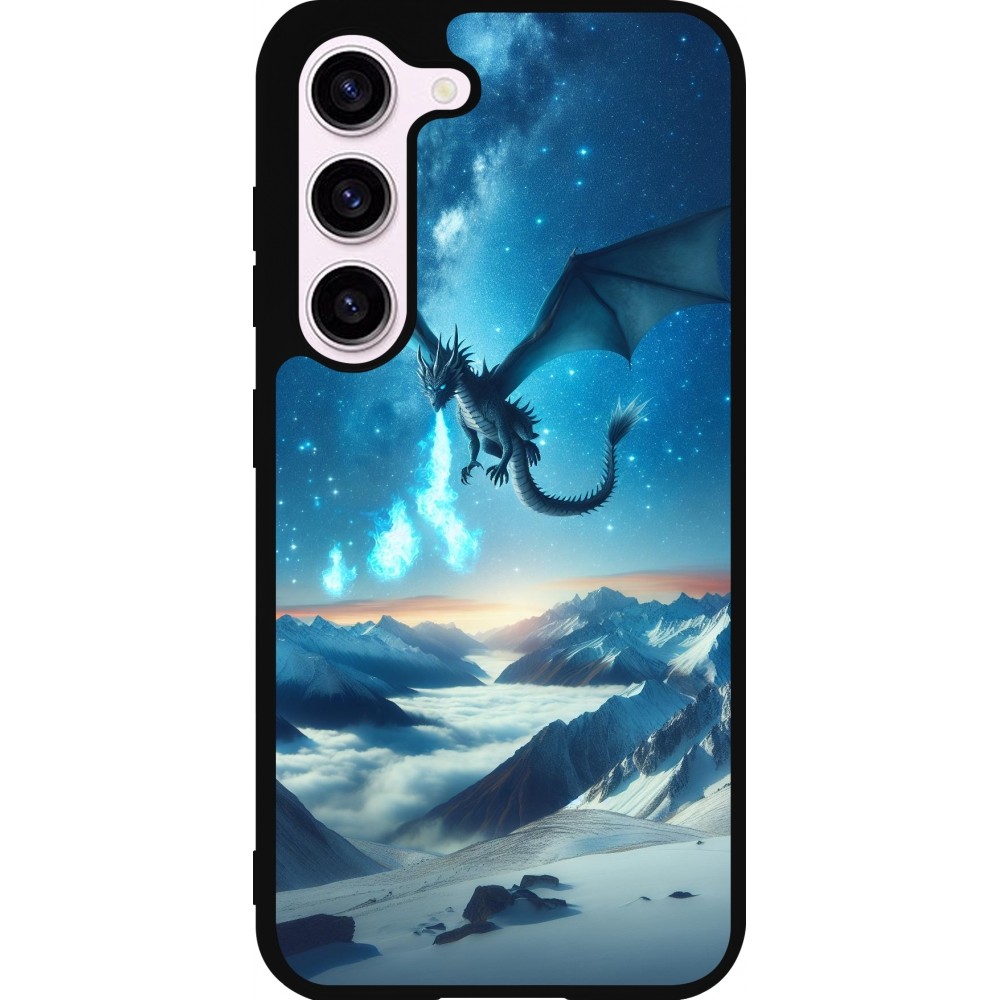 Coque Samsung Galaxy S23 - Silicone rigide noir Dragon nocturne montagne