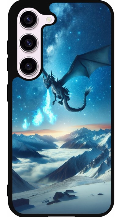 Coque Samsung Galaxy S23 - Silicone rigide noir Dragon nocturne montagne