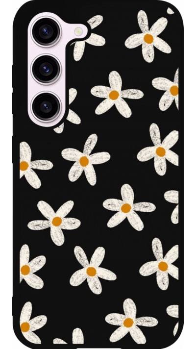 Coque Samsung Galaxy S23 - Silicone rigide noir Easter 2024 white on black flower