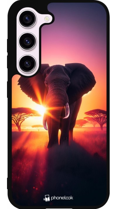 Coque Samsung Galaxy S23 - Silicone rigide noir Elephant Sunrise Beauty