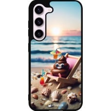 Coque Samsung Galaxy S23 - Silicone rigide noir Emoji caca sur chaise longue