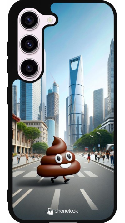 Coque Samsung Galaxy S23 - Silicone rigide noir Emoji Caca walk