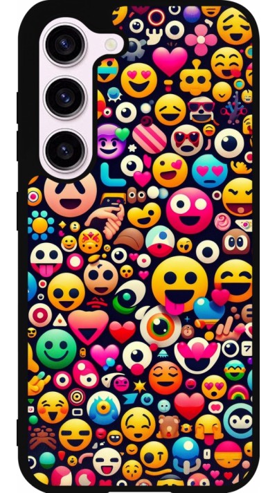 Coque Samsung Galaxy S23 - Silicone rigide noir Emoji Mix Color