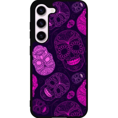 Coque Samsung Galaxy S23 - Silicone rigide noir Halloween 2023 pink skulls