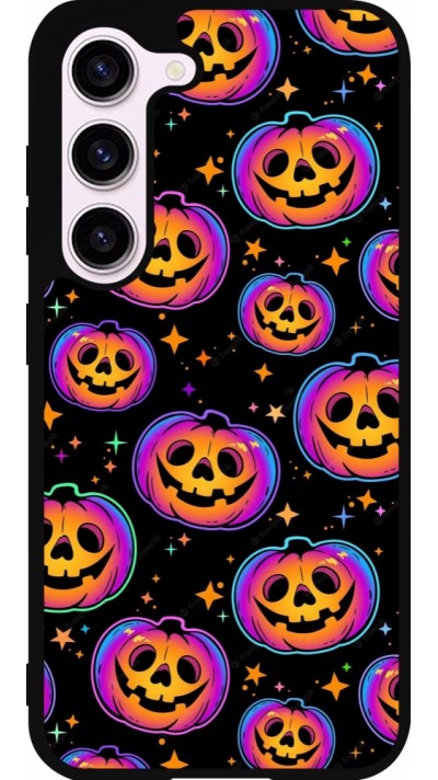 Coque Samsung Galaxy S23 - Silicone rigide noir Halloween 2024 rainbow pumpkins