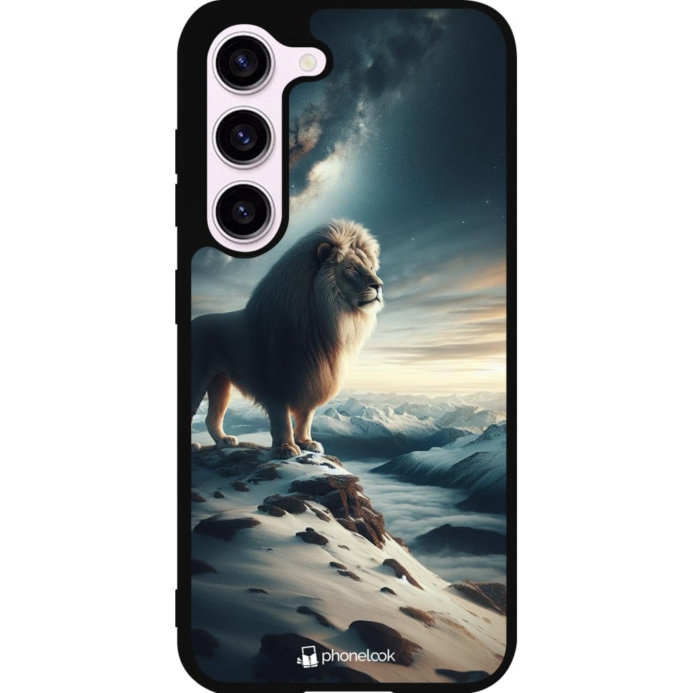 Coque Samsung Galaxy S23 - Silicone rigide noir Le lion blanc