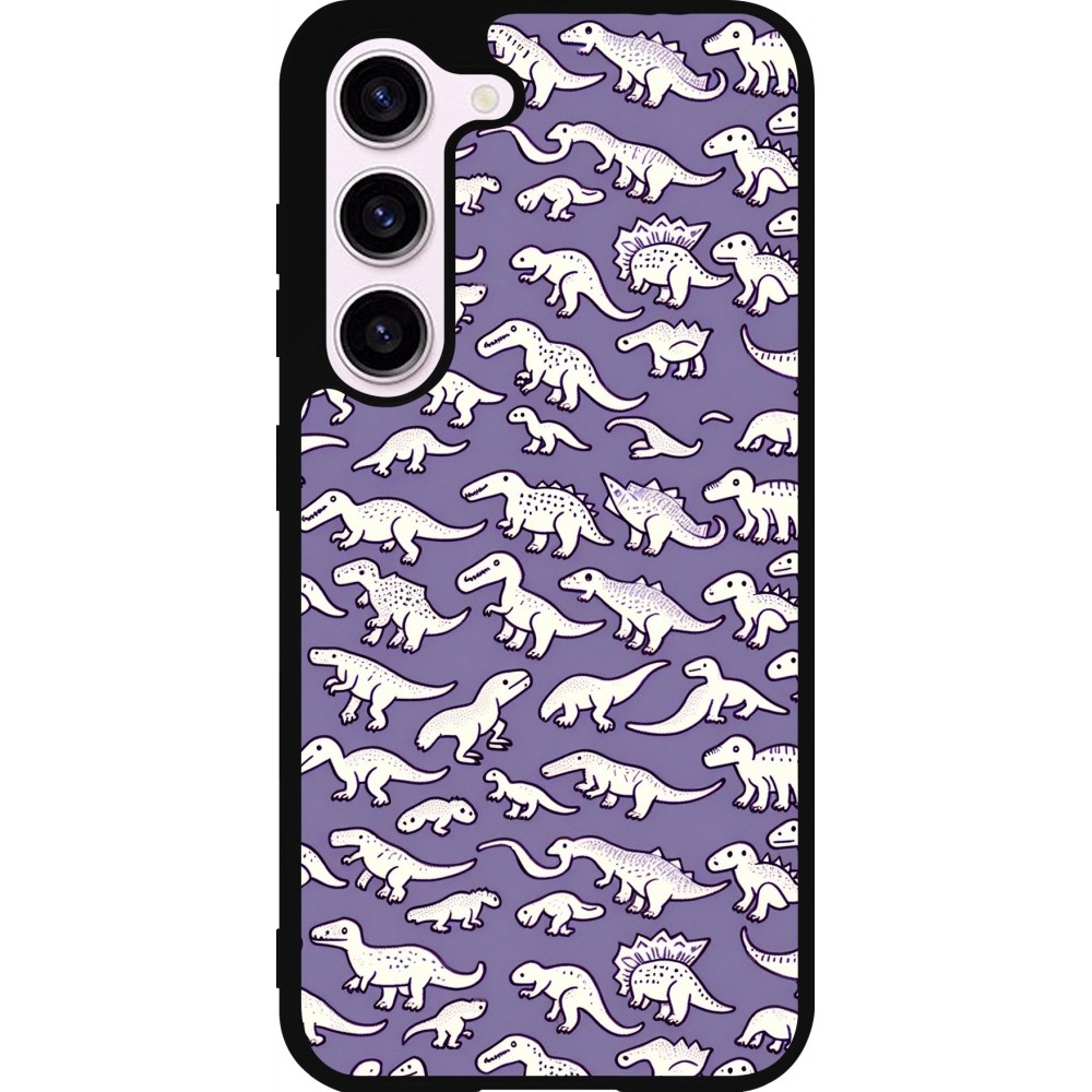 Coque Samsung Galaxy S23 - Silicone rigide noir Mini dino pattern violet