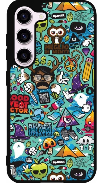 Coque Samsung Galaxy S23 - Silicone rigide noir Mixed Cartoons Turquoise