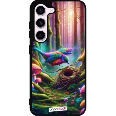 Coque Samsung Galaxy S23 - Silicone rigide noir Oiseau Nid Forêt