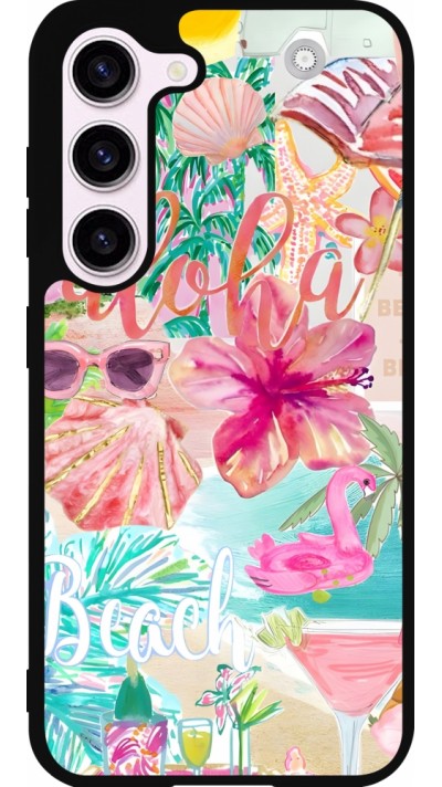 Coque Samsung Galaxy S23 - Silicone rigide noir Preppy Collage Aloha