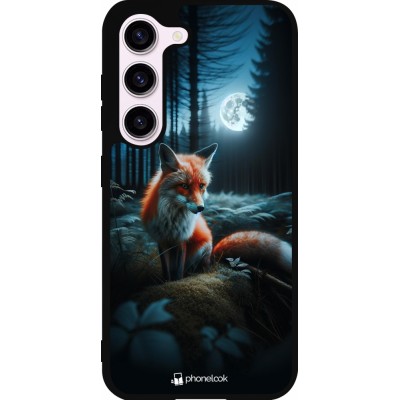 Coque Samsung Galaxy S23 - Silicone rigide noir Renard lune forêt