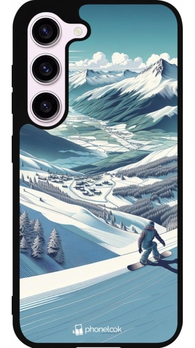 Coque Samsung Galaxy S23 - Silicone rigide noir Snowboarder Montagne