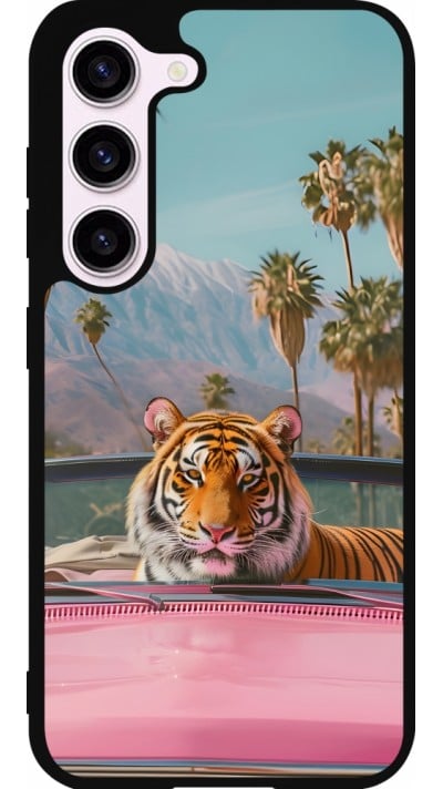 Coque Samsung Galaxy S23 - Silicone rigide noir Tigre voiture rose