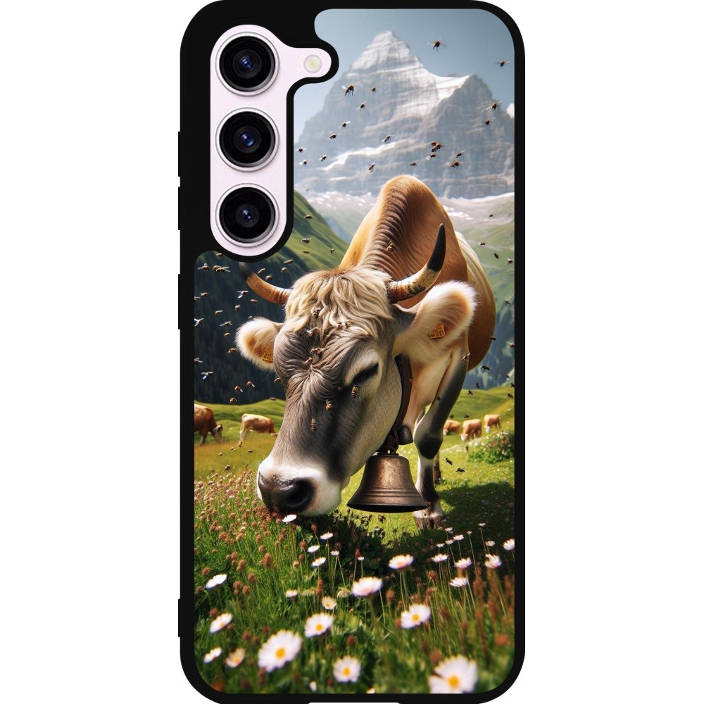 Coque Samsung Galaxy S23 - Silicone rigide noir Vache montagne Valais