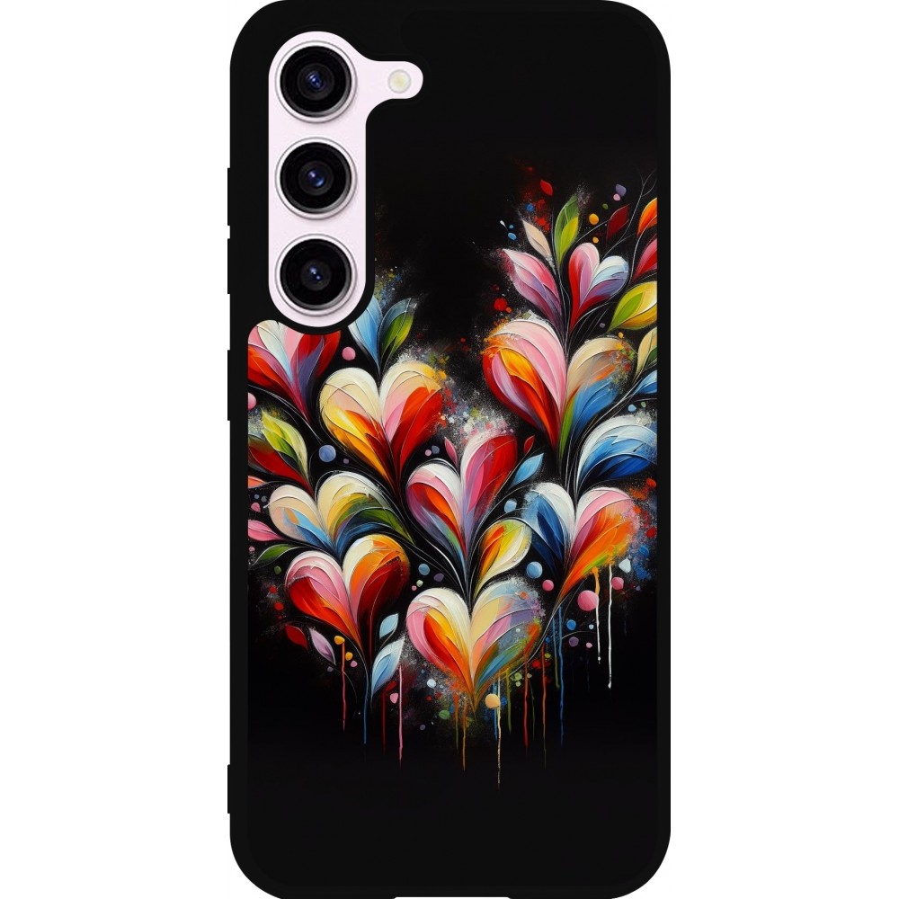 Coque Samsung Galaxy S23 - Silicone rigide noir Valentine 2024 Coeur Noir Abstrait