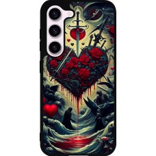 Coque Samsung Galaxy S23 - Silicone rigide noir Dark Love Coeur Sang