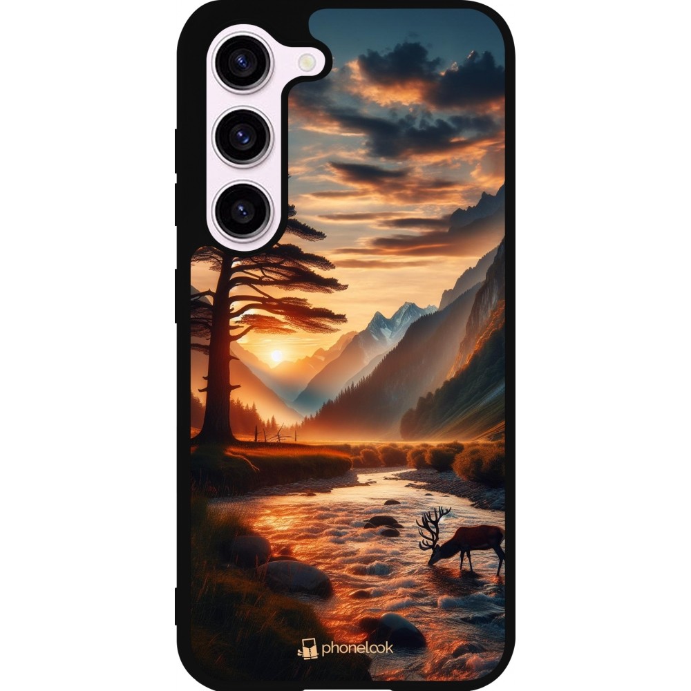 Coque Samsung Galaxy S23 - Silicone rigide noir Valley Sunset Deer Tree