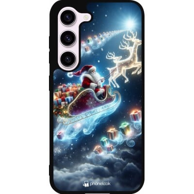 Coque Samsung Galaxy S23 - Silicone rigide noir Noël 2023 Père Noël enchanté