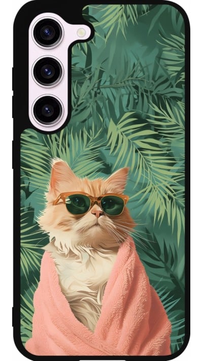 Coque Samsung Galaxy S23 FE - Silicone rigide noir Cat Summer Palms