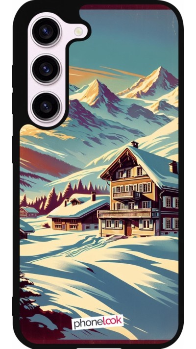 Coque Samsung Galaxy S23 FE - Silicone rigide noir Chalet montagne enneigée