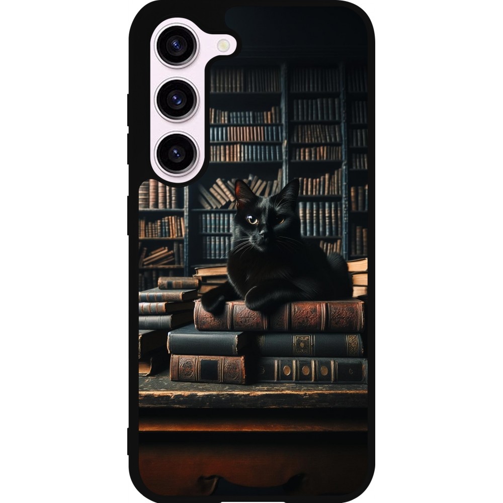 Samsung Galaxy S23 FE Case Hülle - Silikon schwarz Katze Bücher dunkel