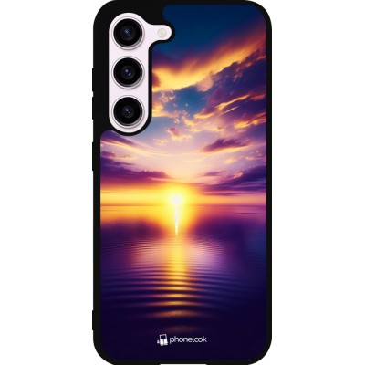 Coque Samsung Galaxy S23 FE - Silicone rigide noir Coucher soleil jaune violet