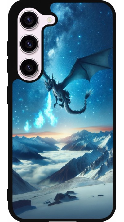 Coque Samsung Galaxy S23 FE - Silicone rigide noir Dragon nocturne montagne