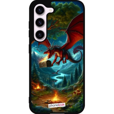 Coque Samsung Galaxy S23 FE - Silicone rigide noir Dragon Volant Forêt Trésor