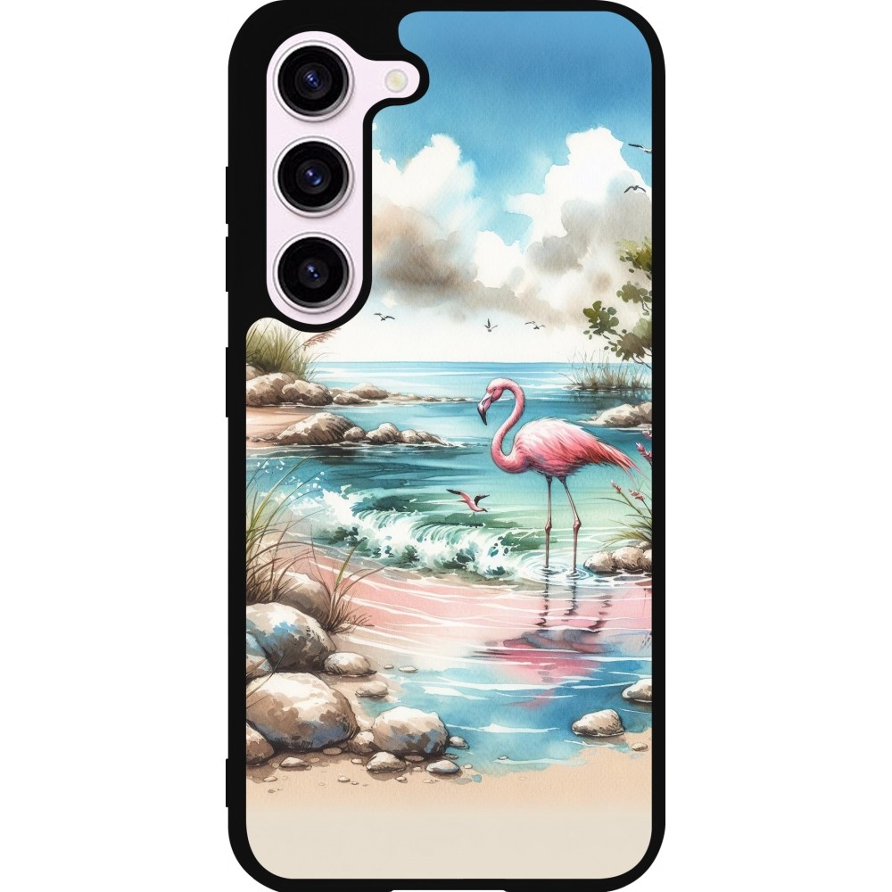 Samsung Galaxy S23 FE Case Hülle - Silikon schwarz Flamingo Aquarell